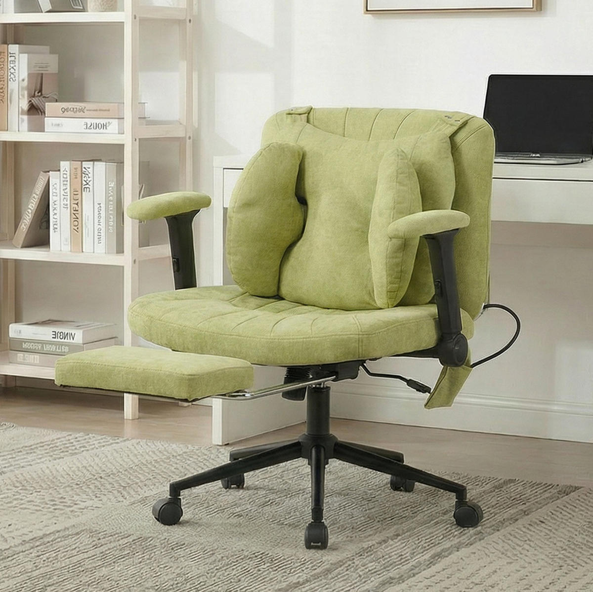 BÜROSTUHL in Grün 55x80x86 cm mit Drehfunktion und verstellbarer Lordosenstütze - Grün, Textil (80/86/55cm) - IVMEU