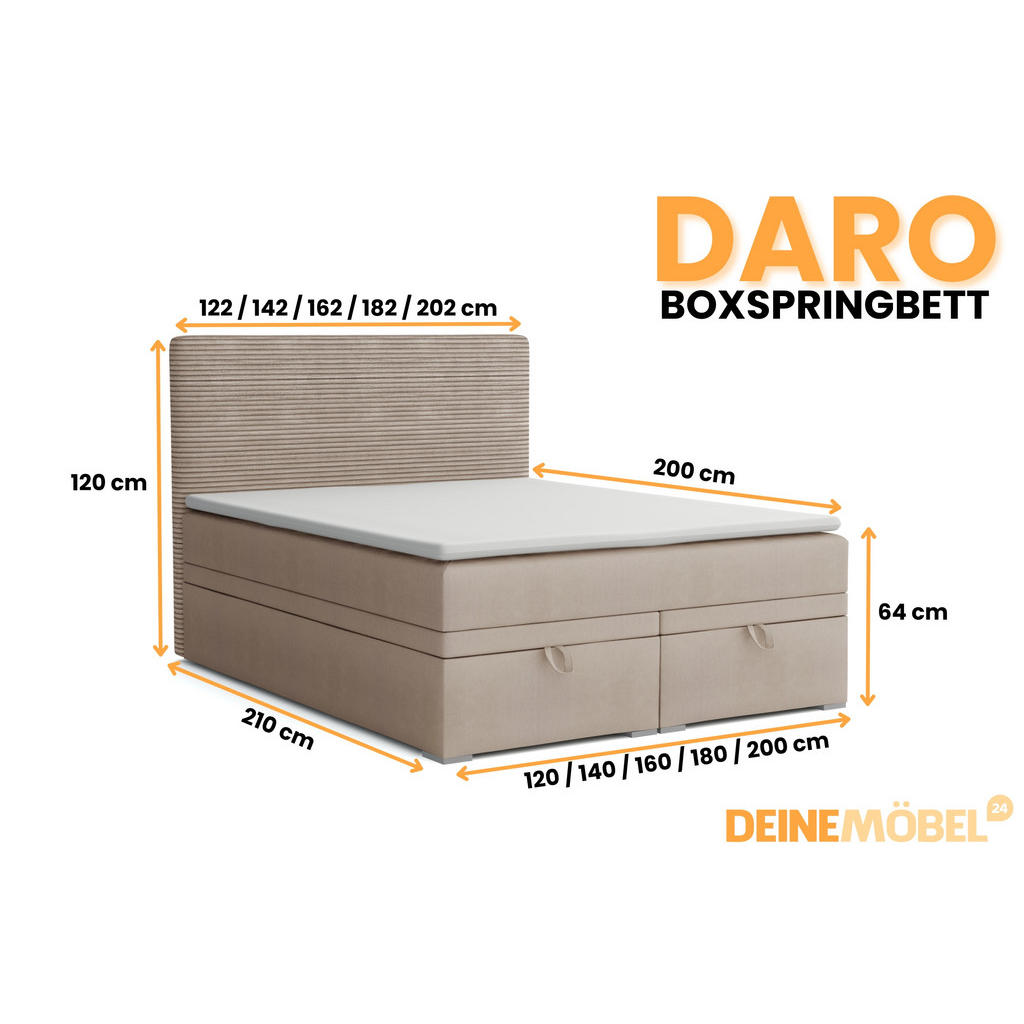 Thumbnail - Deine Möbel 24 Boxbett, Beige, Textil, H4, Höhe ca. 19 cm, 140x200 cm, Schlafzimmer, Betten, Boxspringbetten