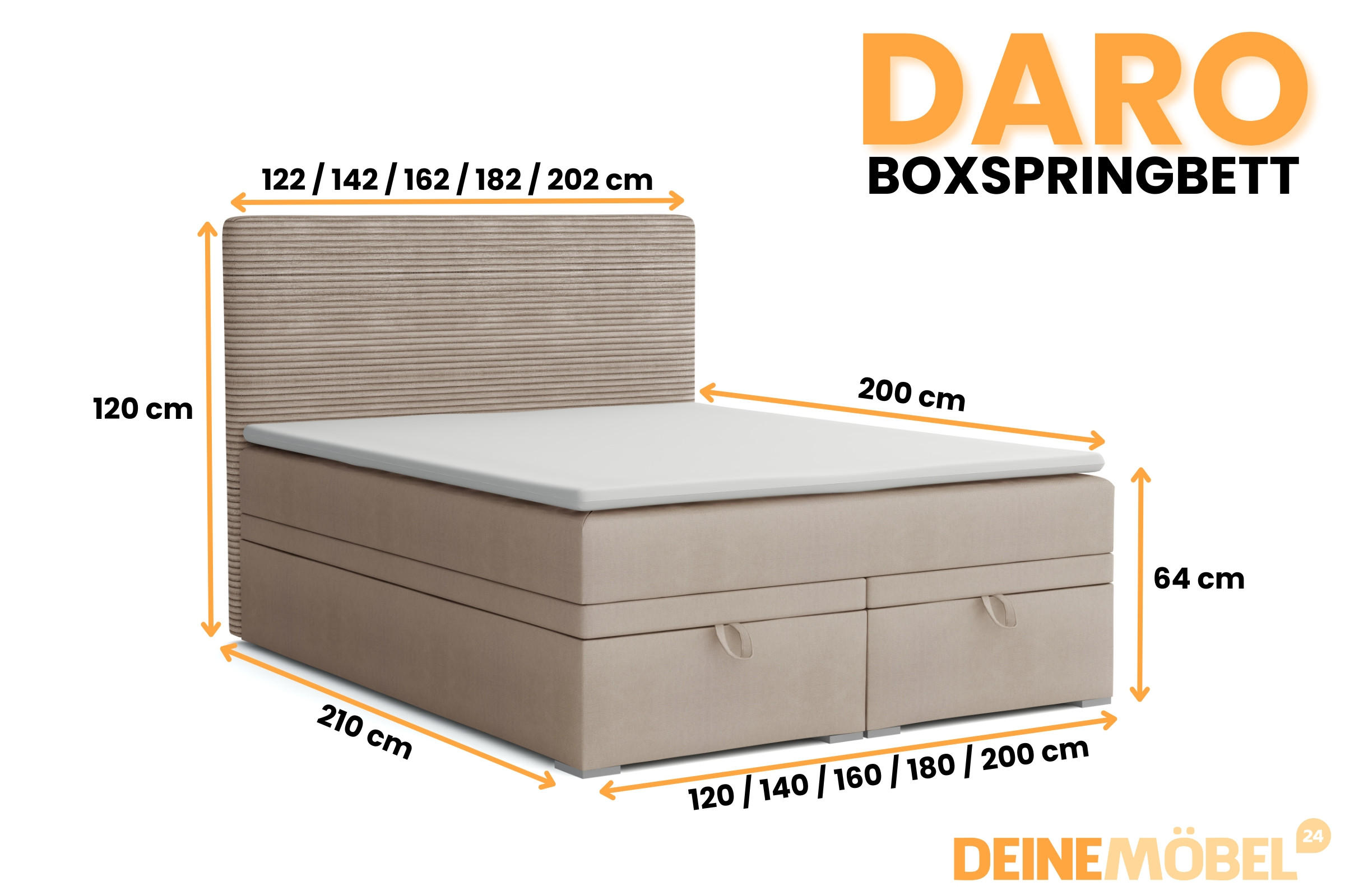 Thumbnail - Deine Möbel 24 Boxbett, Beige, Textil, H4, Höhe ca. 19 cm, 200x200 cm, Schlafzimmer, Betten, Boxspringbetten