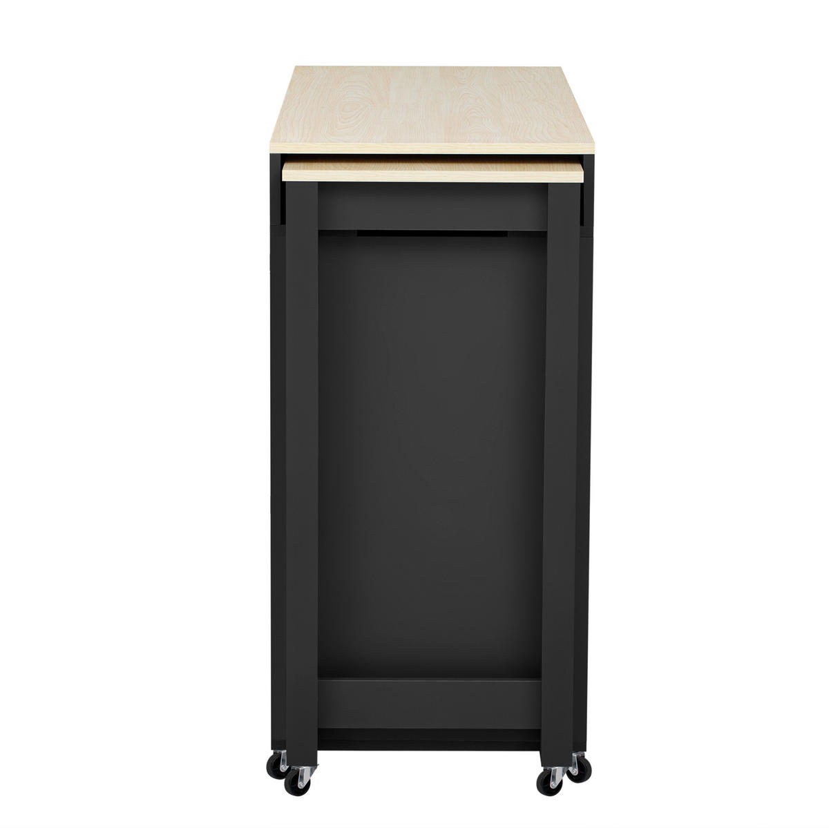 KÜCHENINSEL 112-180,5/45/92,2 cm mit ausziehbarer Arbeitsplatte und Rollen, MDF, Schwarz/Natur - Schwarz, Holzwerkstoff (180.5/92.2/45cm) - Redom