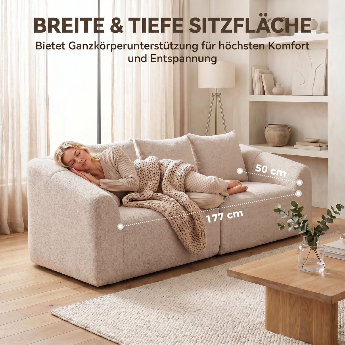 3-SITZER Sofa Chenille (100 % Polyester) Beige - Beige, Textil (93/83/225cm) - HOMCOM