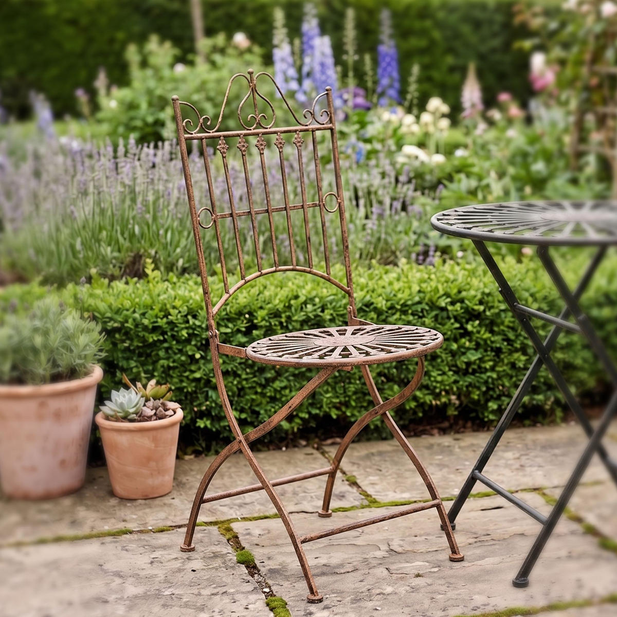 GARTENKLAPPSTUHL Metall Antik Braun - Braun, Metall (39/94/53cm) - CLP