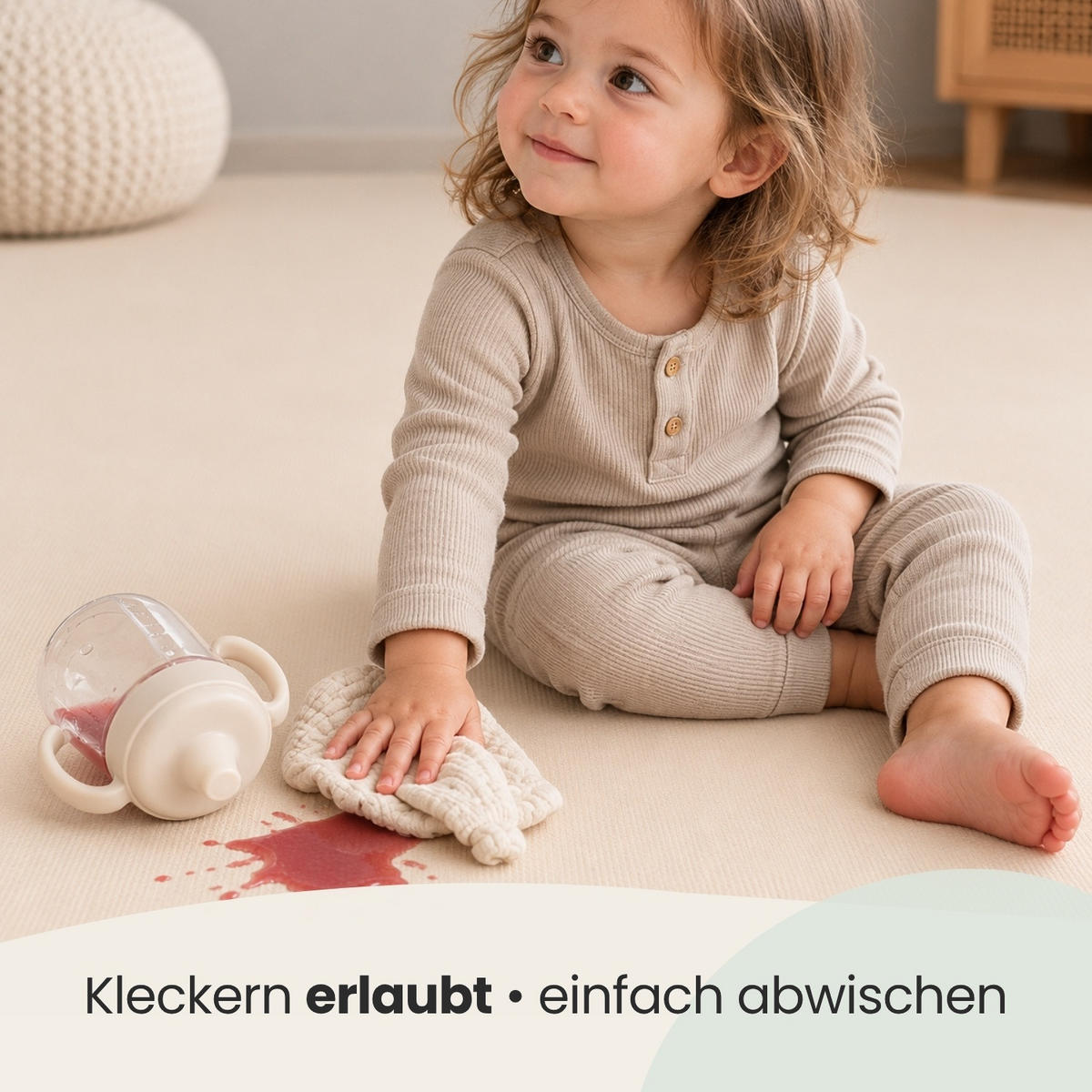 SPIELMATTE mit Rand - 8er Set - Puzzlematte - 50x50 cm - Weiß - Beige, Kunststoff (50/50cm) - Littletom