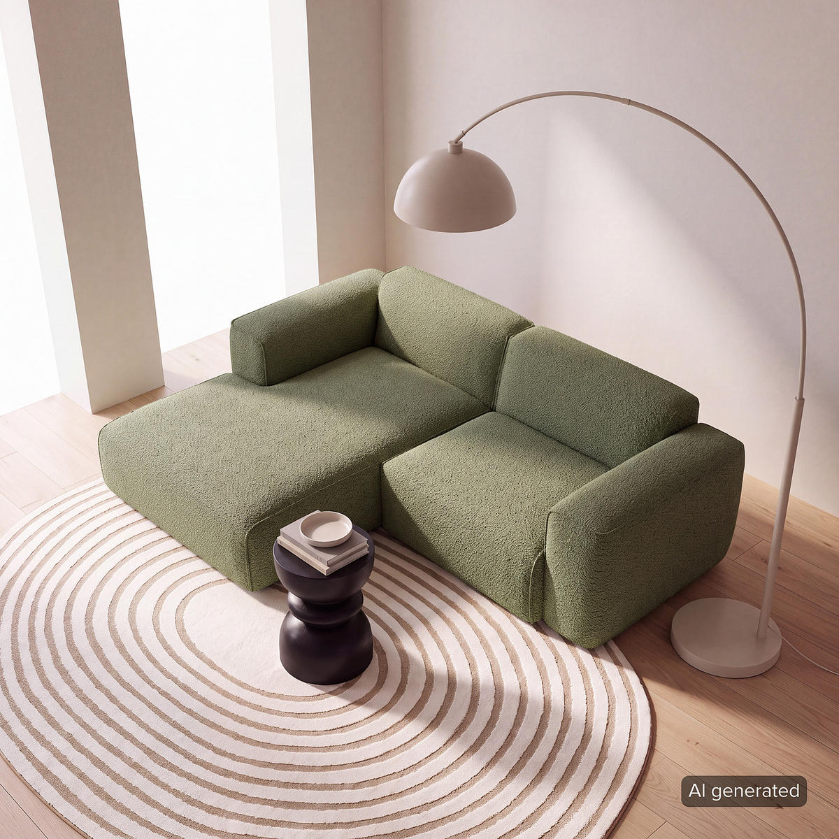 ECKSOFA mit XL-Longchair - Schwarz/Grün, Kunststoff/Textil (260/171cm) - home24