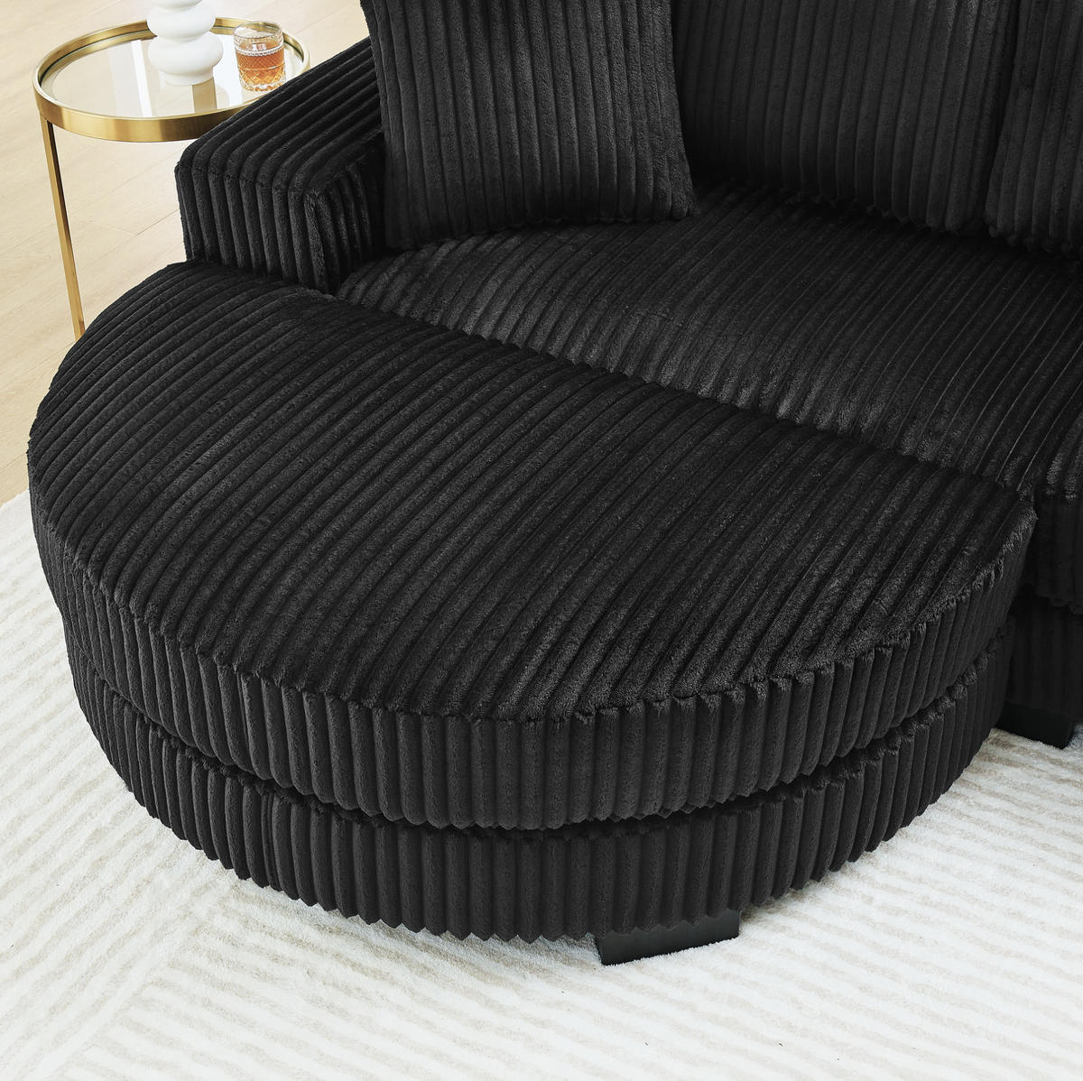 ECKSOFA 256,5/133,5/89 cm schwarz aus Corduroy mit Hocker - Schwarz, Kunststoff (133.5/256.5cm) - OKWISH