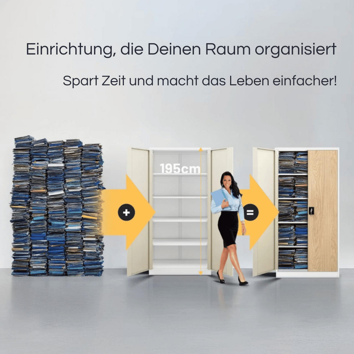 AKTENSCHRANK abschließbar 4er Set KADO 195x90x40cm Weiß-Sonoma Eiche - Weiß, Metall (90/195/40cm) - DELUKE