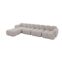 ECKSOFA modulares Sofa Links Miko-L3 390x205x75 Hellgrau Velours - Hellgrau/Schwarz, Holzwerkstoff/Kunststoff (390/205cm) - ALTDECOR