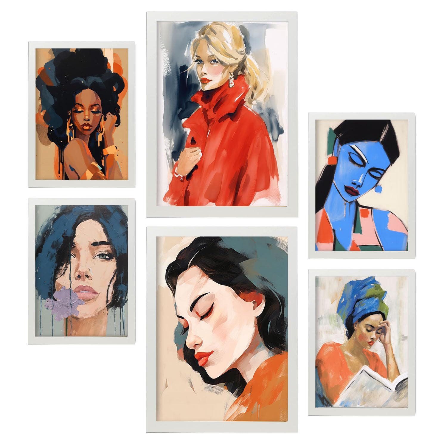 POSTER Set Mit 6 Ehrgeizig In Damenplakat A3 & A4 Weißer Rahmen - Weiß, Papier (29/3cm) - Nacnic