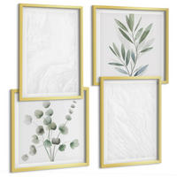BILDER SET 4er Set - 50x50 cm & 40x60 cm Goldrahmen - Marmorstruktur, pastellfarbene Zweige - Goldfarben, Kunststoff (50/50cm) - TULUP