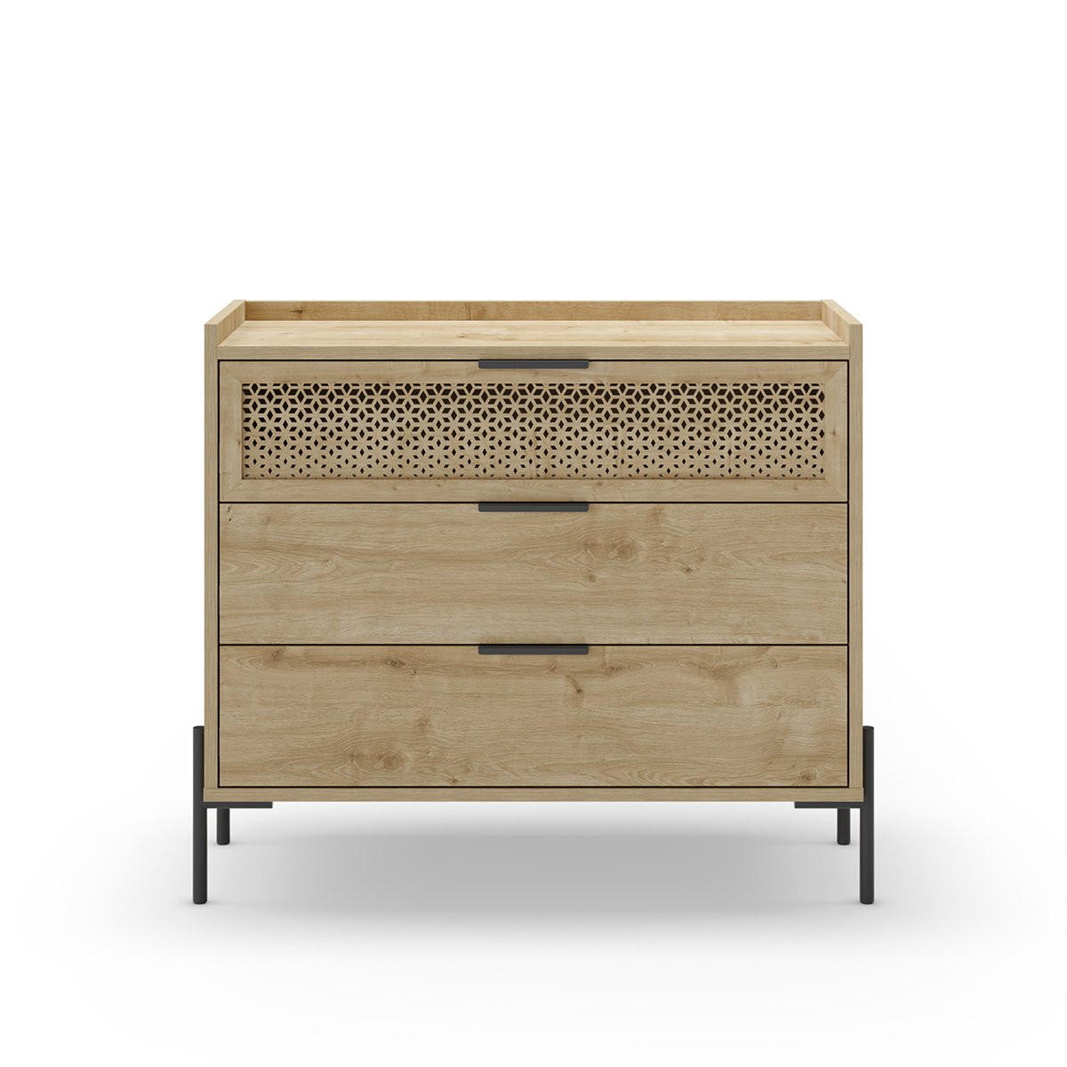 KOMODA Inca se 3 zásuvkami a kovovými nohami - Š90 cm - jabloňová, kompozitní dřevo (40/80/90cm) - Calicosy