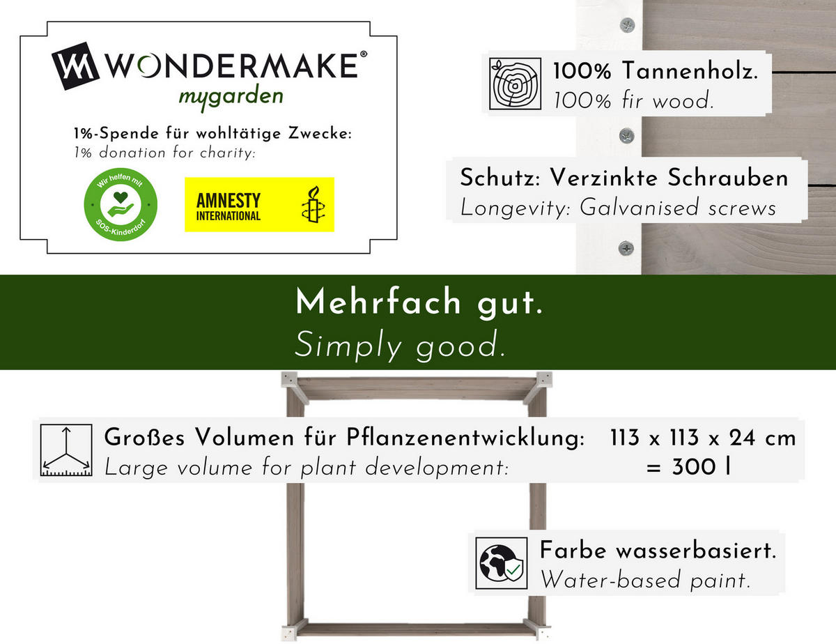 HOCHBEET-UMRANDUNG aus Holz für Garten, quadratisch - Weiß, Holz (120/26.5/120cm) - WONDERMAKE