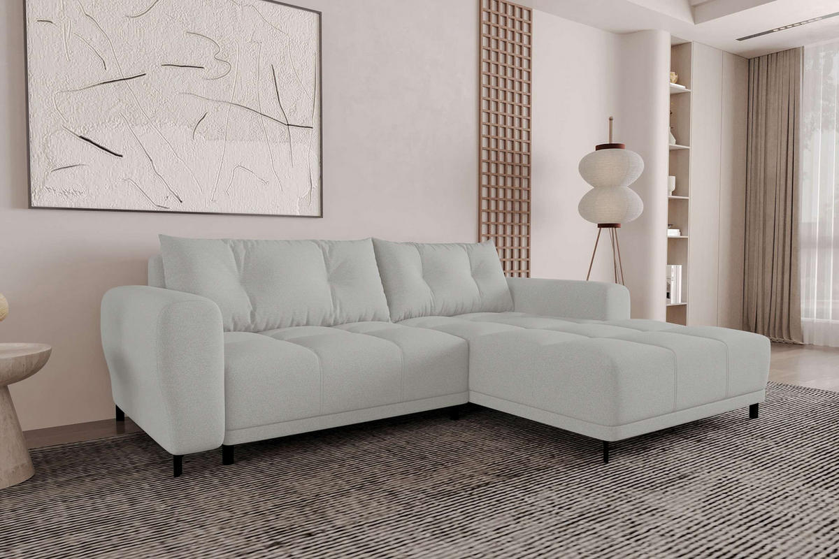 ECKSOFA Massimo Strukturstoff Hellgrau inkl. Schlaffunktion Rechts - Hellgrau/Schwarz, Textil/Metall (246/177cm) - 99rooms