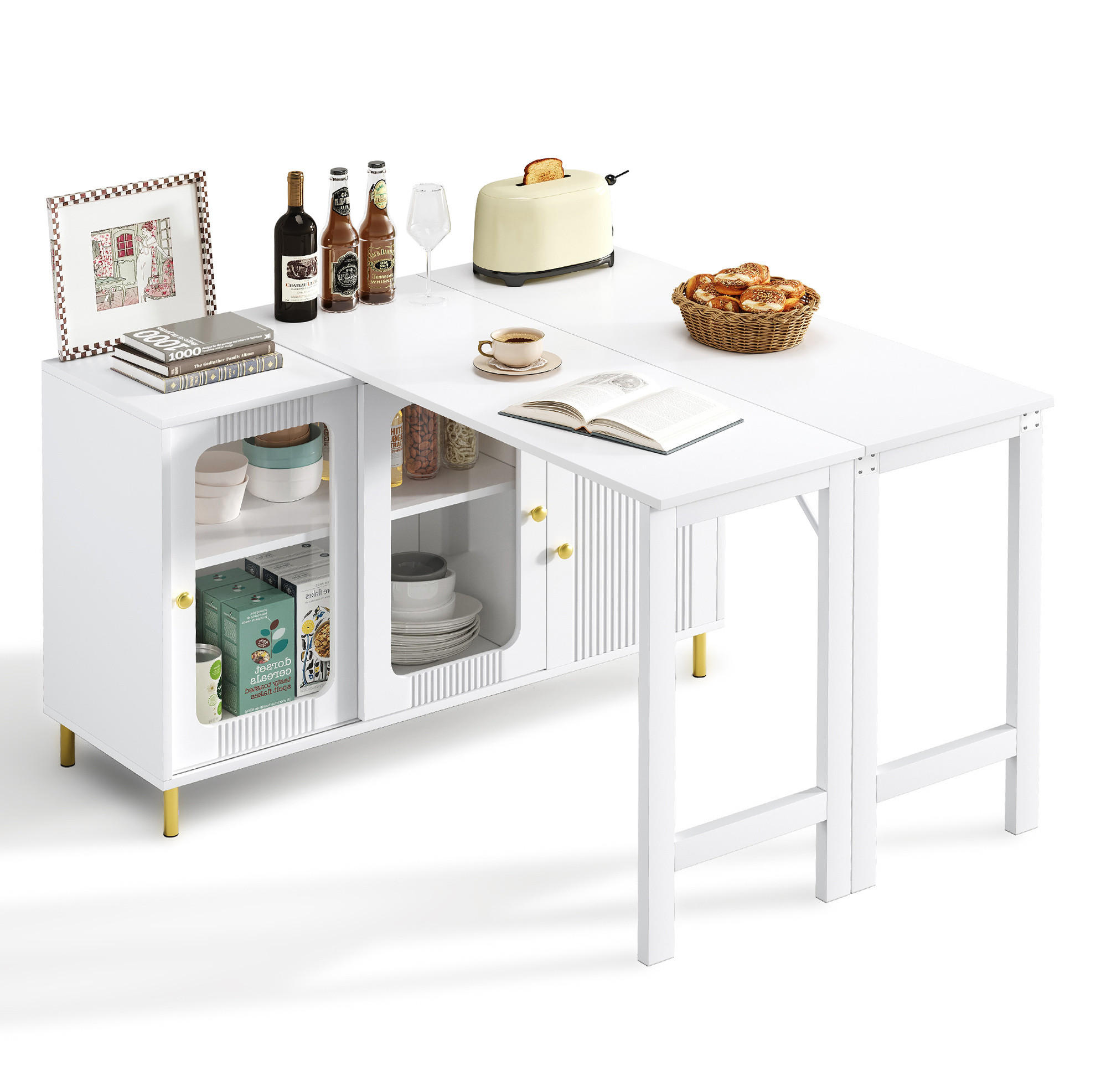 SIDEBOARD 116/40/78.5 cm Weiß aus MDF mit ausklappbarer Tischplatte - Weiß, Holzwerkstoff (40/78/116cm) - OKMYHOME