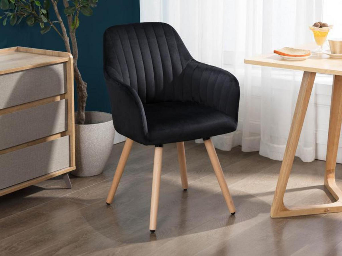 STUHL mit Armlehnen - Samt & Metall in Holzoptik - Schwarz - ELEANA - Schwarz, Textil (58/85/56cm) - Vente-Unique