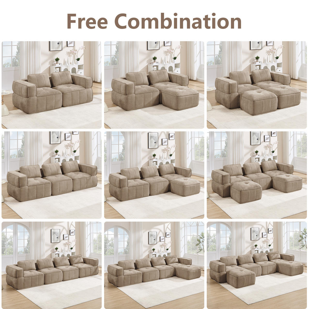ECKSOFA 344/162/67 cm in Sand mit Hocker und rahmenlosem Design - Sandfarben, Kunststoff (162/344cm) - Flora Grace