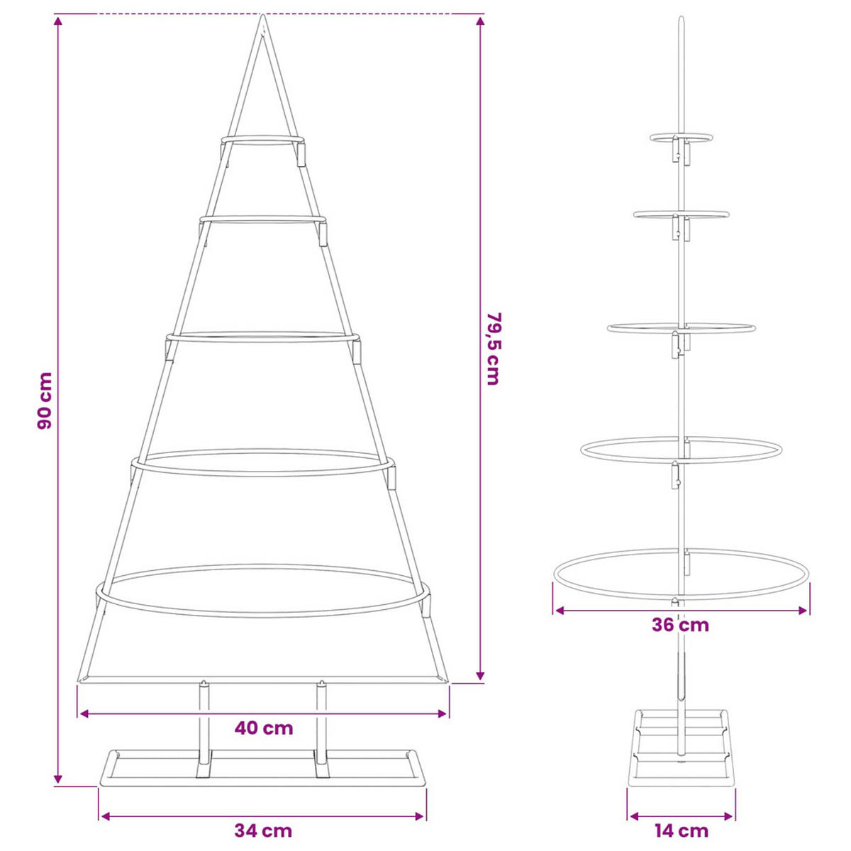 WEIHNACHTSBAUM Metall 40/37/90 Cm Gold Stahl - Goldfarben, Metall (90cm) - vidaXL