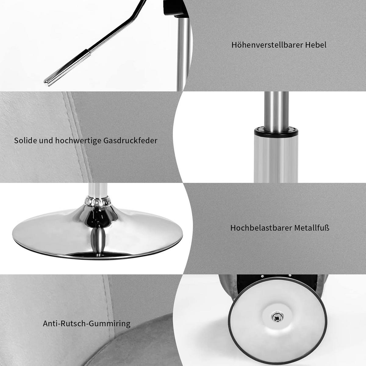 ESSZIMMERSTUHL Samt Drehsessel Grau - Grau, Metall (52/86/61cm) - COSTWAY