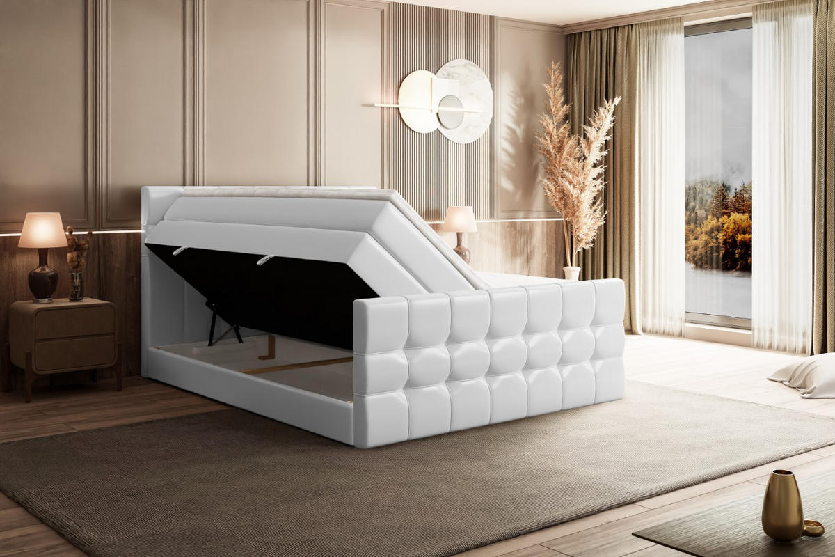BOXSPRINGBETT BERO-Z KING - 120 x 200 - H3/H4 - Weiß Hochglanz - Weiß, Holzwerkstoff (120/200cm) - ALTDECOR