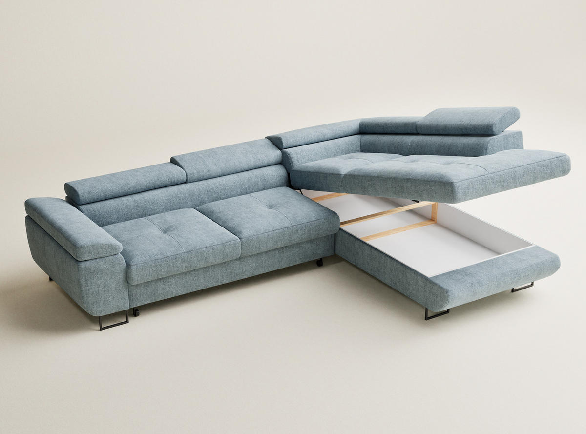 ECKSOFA Concord Hellblau Chenille-Stoff - Rechts Seite - Schwarz/Hellblau, Holz/Holzwerkstoff (277/203cm) - Maison de Reve