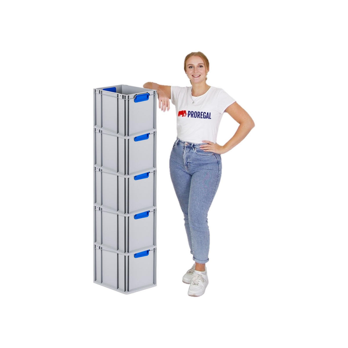 EUROBOX 5x Nextgen Color Mit Auflagedeckel 32x30x40cm Griffe Blau Geschlossen - Blau, Kunststoff (30/32/40cm) - PROREGAL