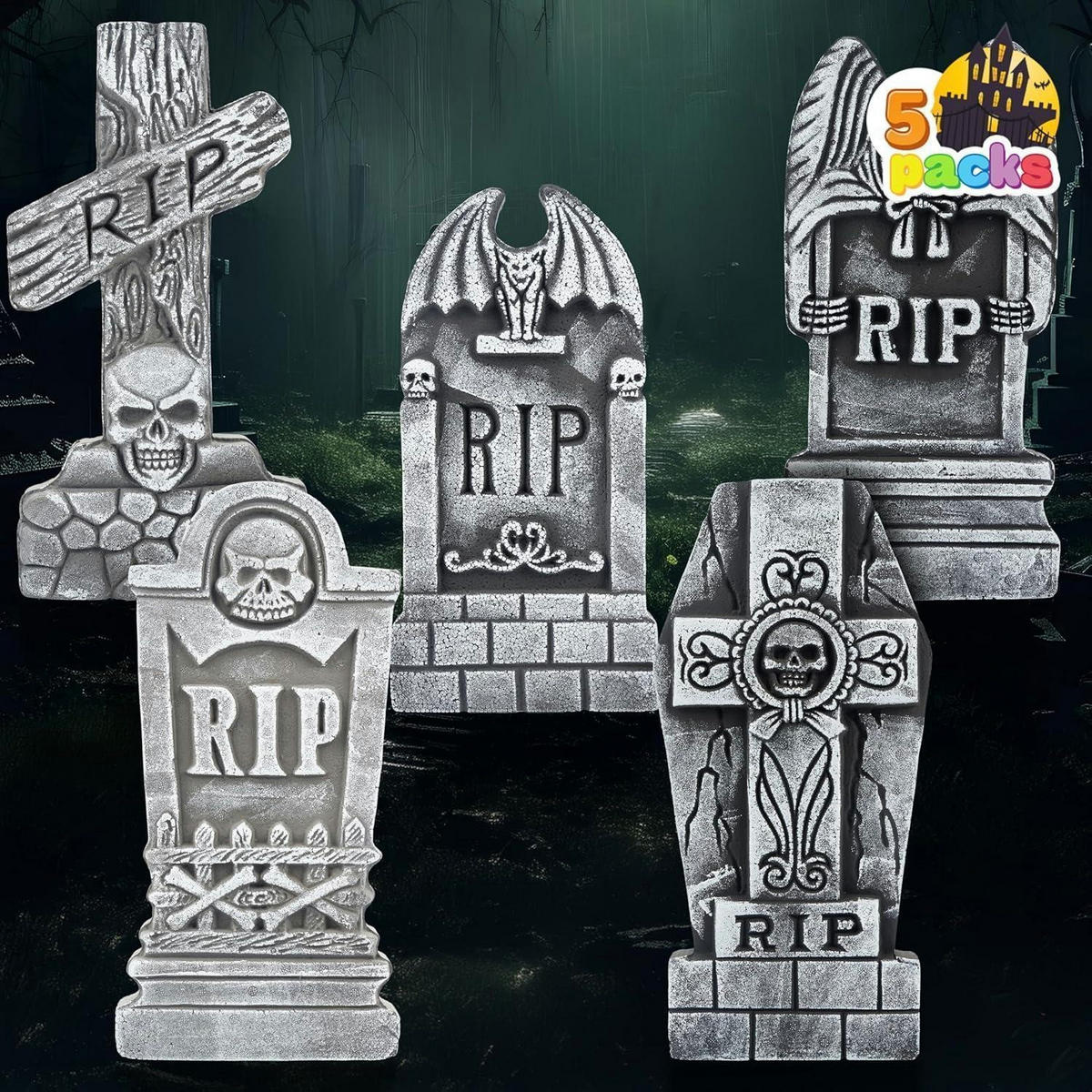 HALLOWEEN-GRABSTEINE 5er-Set 43,2 cm Grau - Grau, Kunststoff (21.9/6/42.5cm)