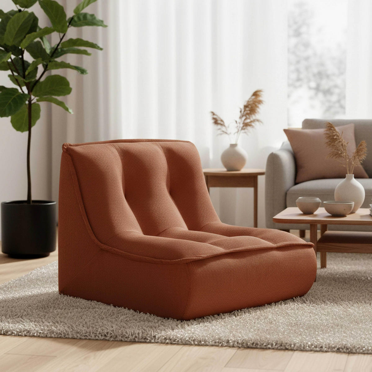 SESSEL, Terrakotta - Rot, Textil (90/70/80cm) - Oviala