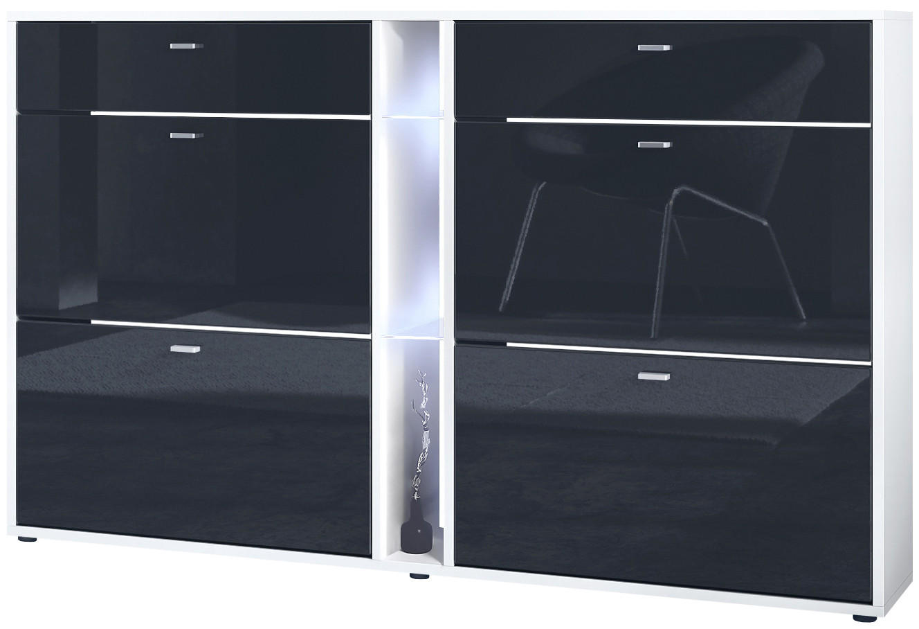 Vladon Schuhschrank Schwarz Hochglanz 155.5x95x28 cm
