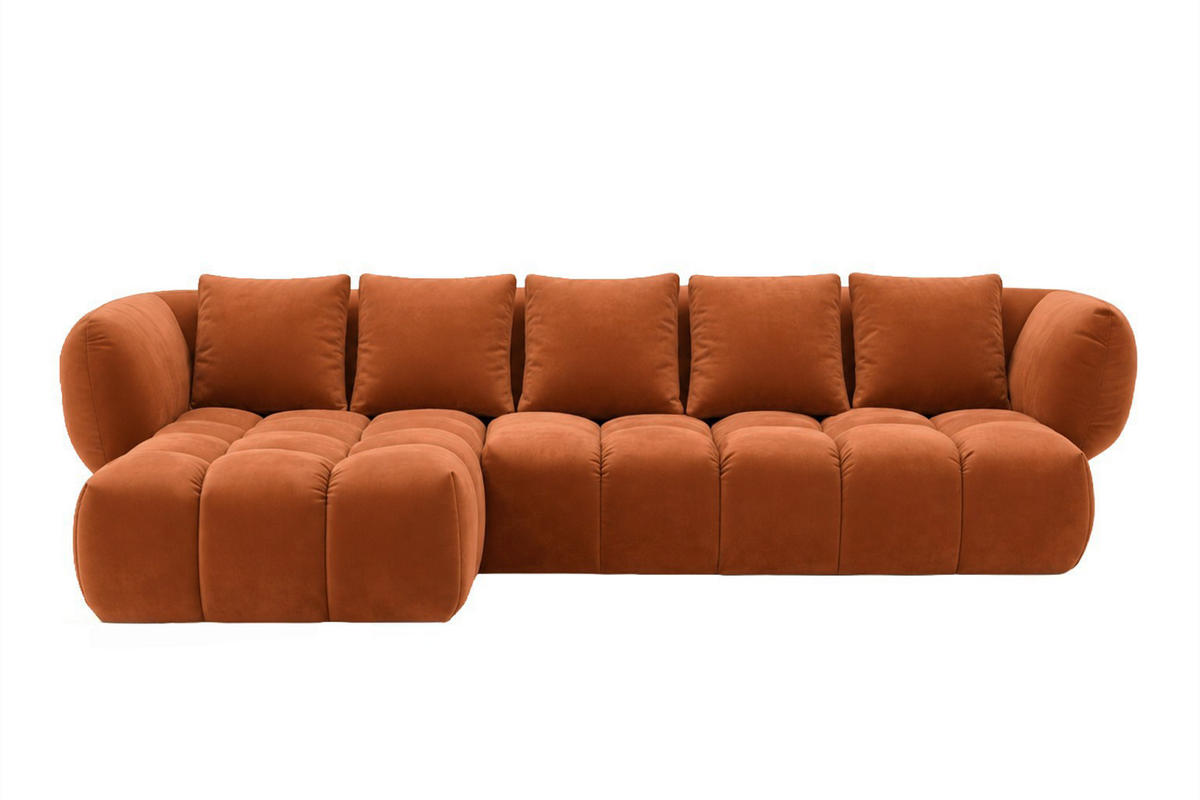 ECKSOFA L-Form, Veloursstoff Bluvel, Zimtfarbe, Links, SEVIO L - Orange, Holz (242/175cm) - Kaiser Möbel