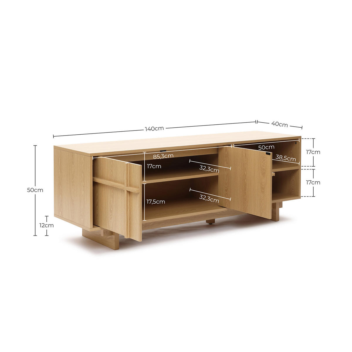 TV-SCHRANK im modernen skandinavischen Stil, TV-Lowboard mit 2 Türen & 2 Ablagen,Holzoptik | B140 x T40 x H50 cm - Braun, Holzwerkstoff (140/50/40cm) - Hometopia