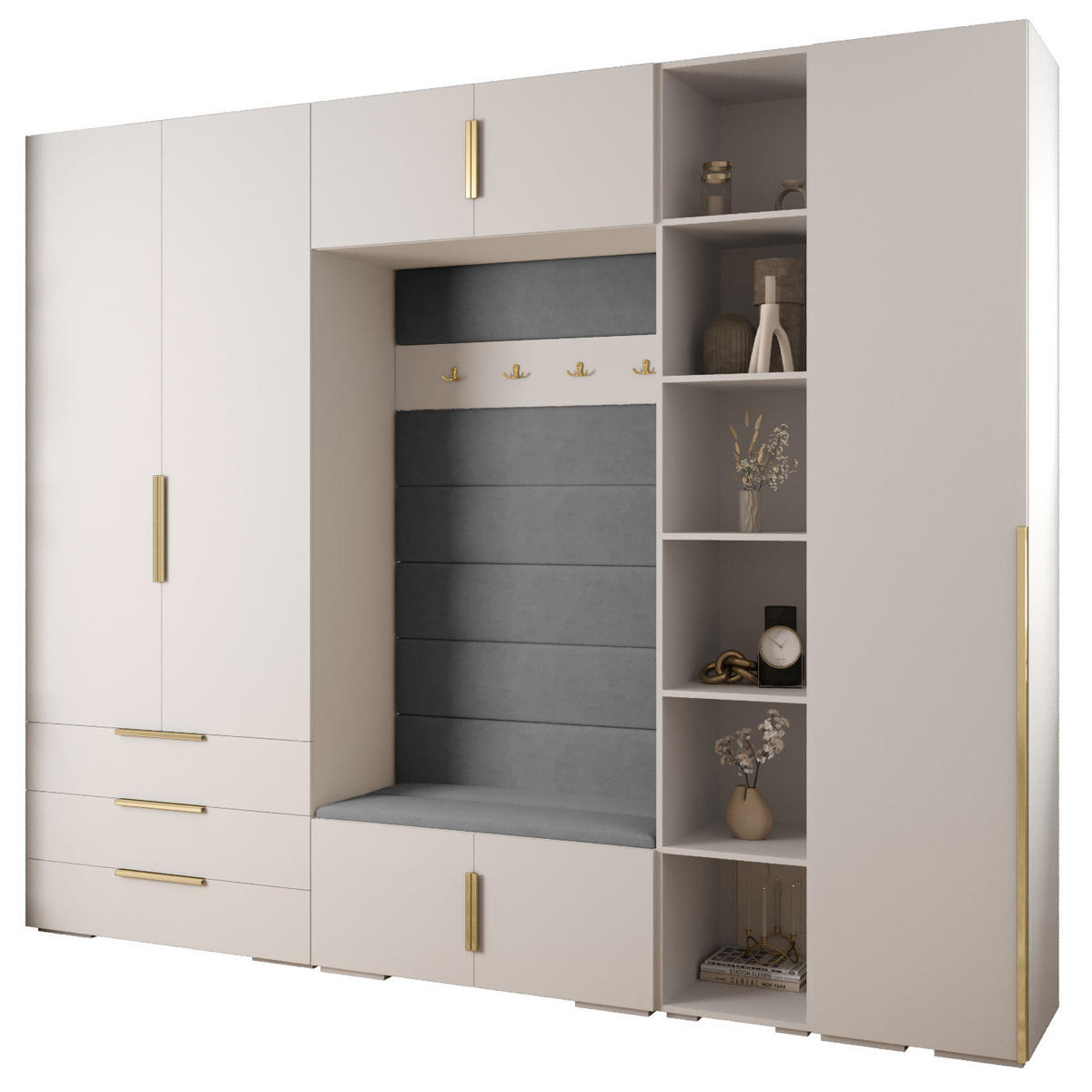 GARDEROBEN-SET 236,7/290/47 - Goldfarben/Weiß, Holz/Metall (290/236.7/47cm) - Abiks Möbel