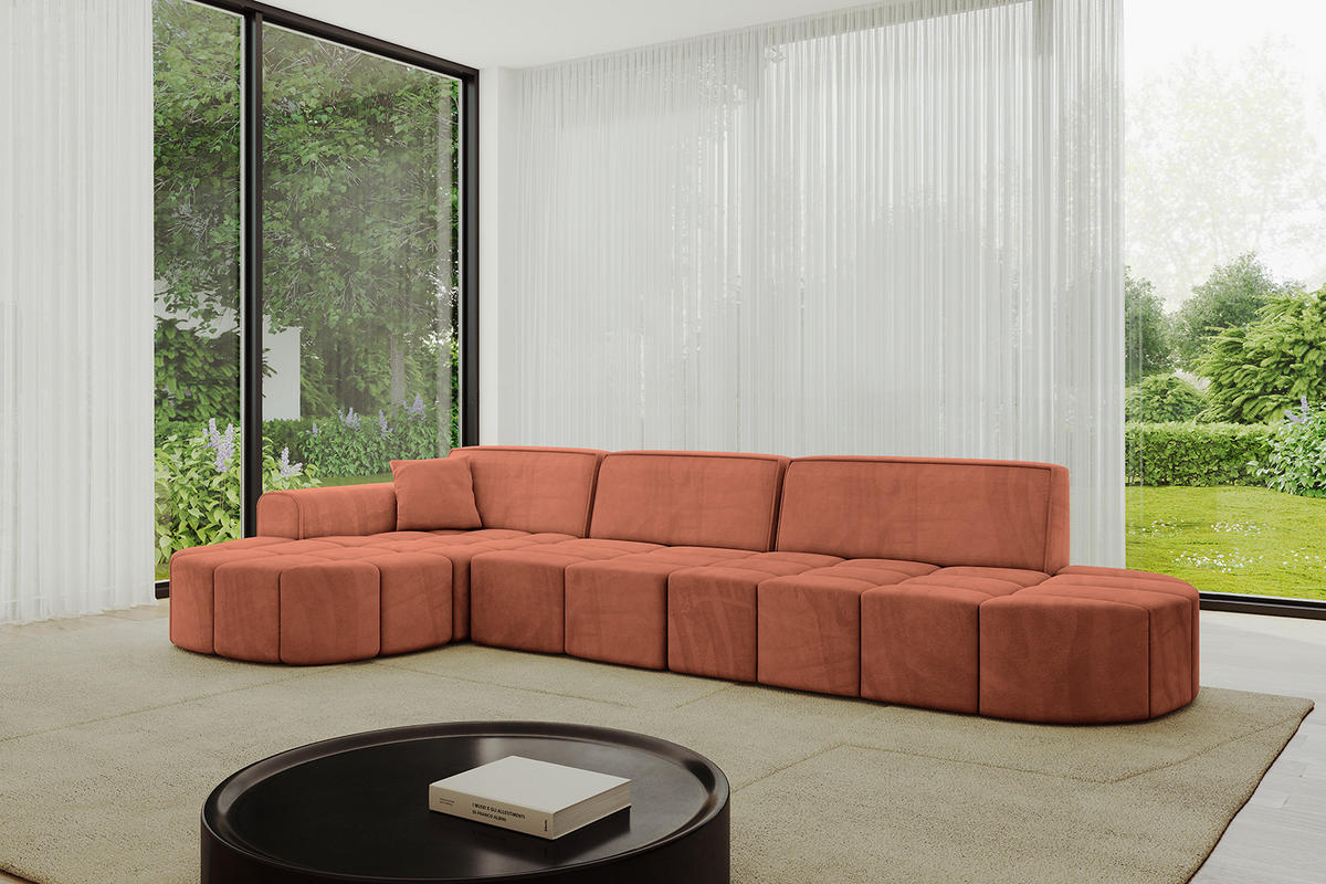 ECKSOFA Ottomane Links LIVO-L2 - 337x173x79,5 cm Apricot - Koralle, Holzwerkstoff/Textil (337/173cm) - ALTDECOR
