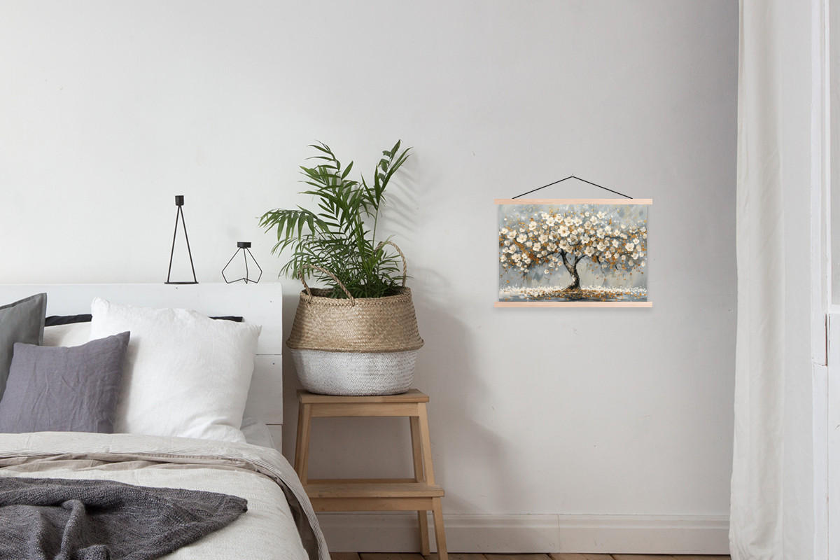 POSTER Baum - Blumen - Weiß - Natur - Kunst 60x40 cm - Weiß, Textil (60/40/0.15cm) - MuchoWow