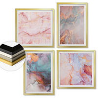 WANDBILDER 4er Set - 50x50 cm & 40x60 cm Goldrahmen - Abstrakte Pastellmuster - Goldfarben, Kunststoff (50/50cm) - ArtPrintCave