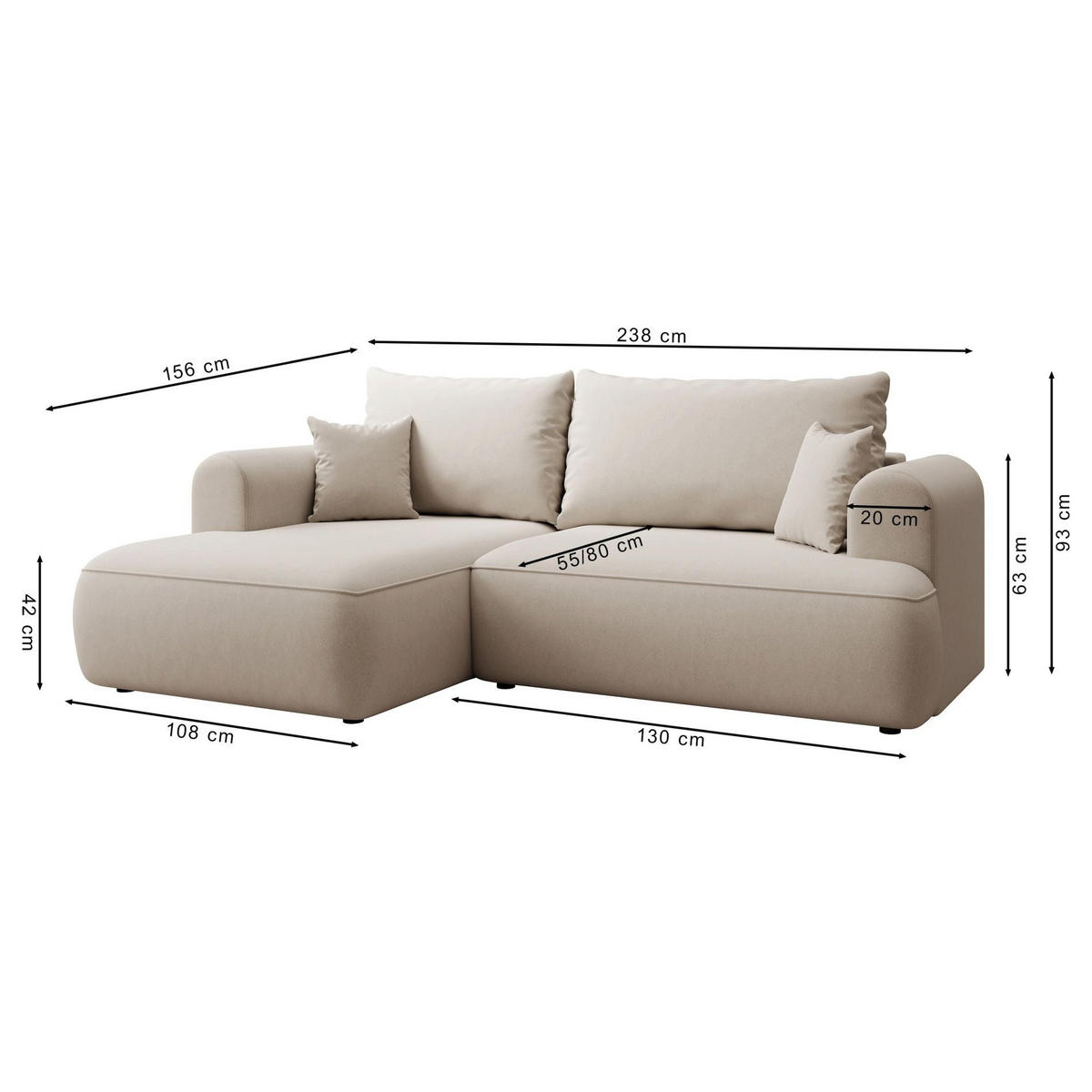 ROHOVÁ rozkládací pohovka Ovo Mini světle béžová, sametový potah Easy-Clean - černá/ecru, textil/plast (156/238cm) - Selsey