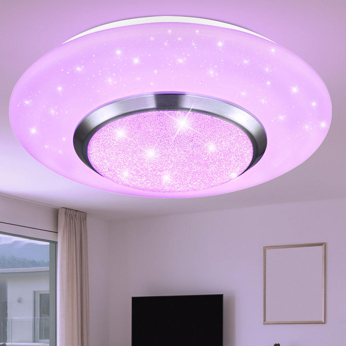 LED DECKENLEUCHTE Metall Weiß Kristalloptik CANDIDA - Weiß, Metall (34/34/8cm) - Globo Lighting