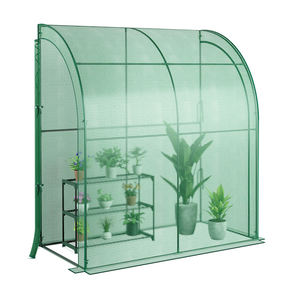 FOLIENGEWÄCHSHAUS mit Blumenregal Grün - Grün, Kunststoff (98/215/199cm) - COSTWAY