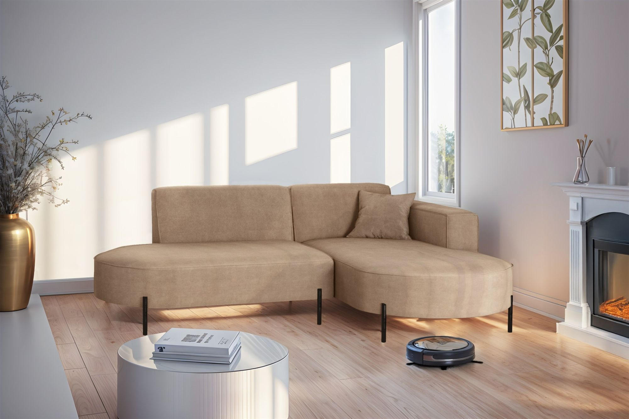 ECKSOFA Valencia Xs - Beige, Holzwerkstoff/Textil (236/165cm) - Fun Möbel