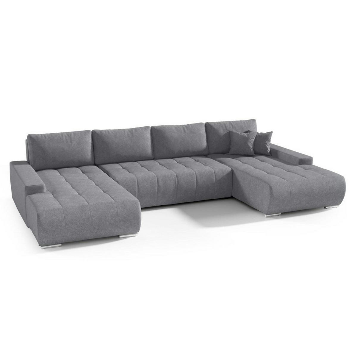 WOHNLANDSCHAFT Draco U Grau - Silberfarben/Hellgrau, Textil/Metall (350/85/185cm) - Beautysofa