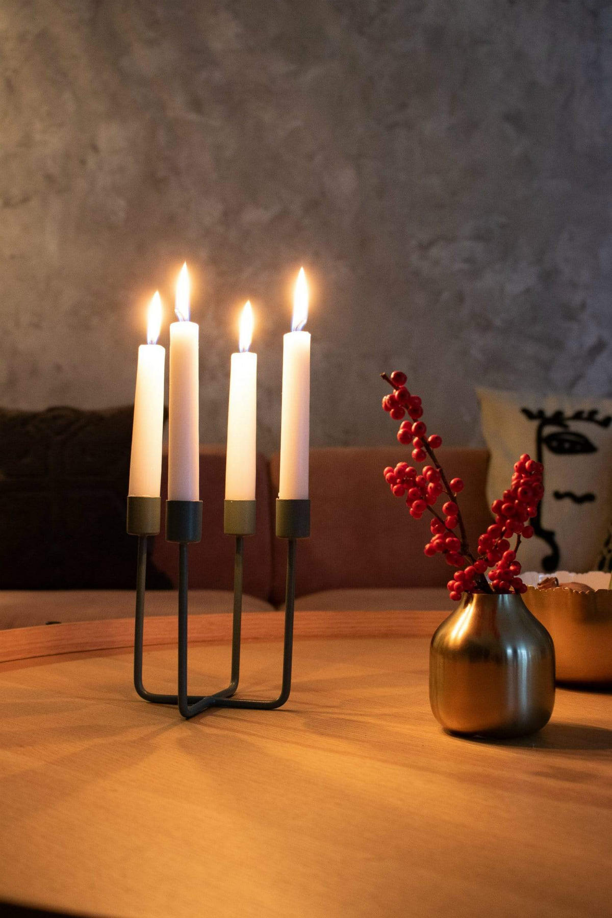 KERZENHALTER Quattra aus Eisen in Petrol 12,5/14,5 cm - Grün, Metall (12.5/14.5/12.5cm) - LaLe Living