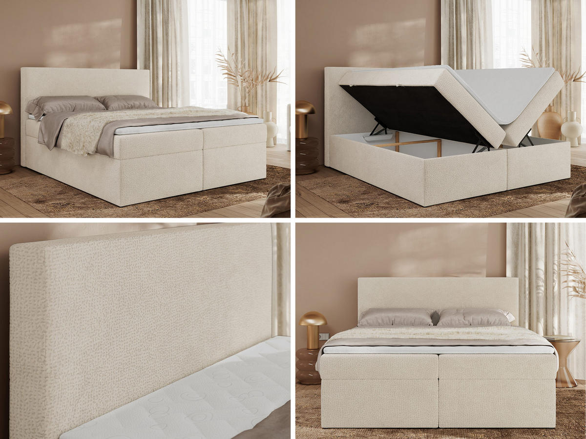 BOXBETT JAGUAR 180/200 - Hellbeige Struktur - H3 - Creme, Holz/Textil (180/200cm) - MKS