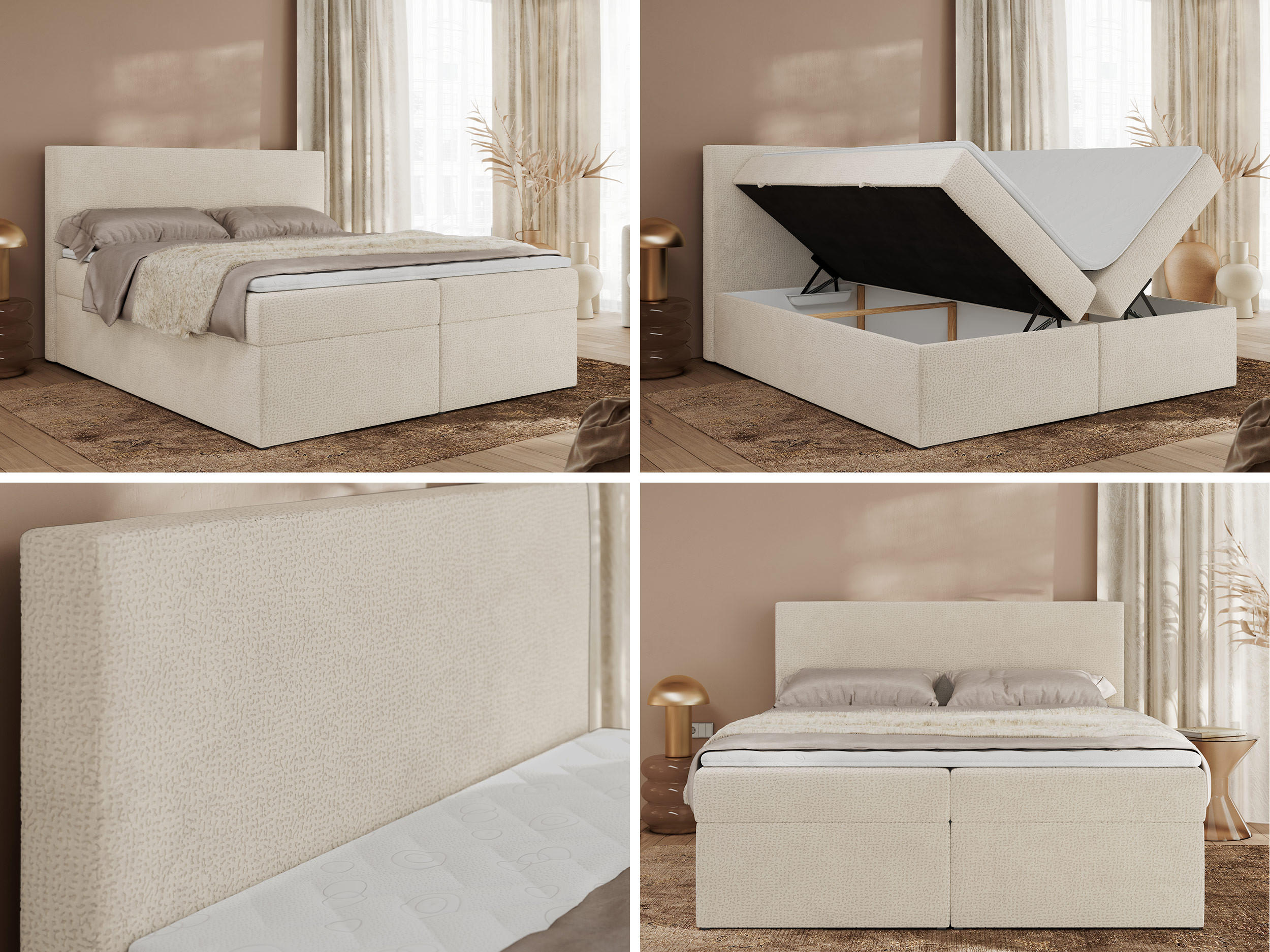 Thumbnail - MKS Boxbett, Creme, Textil, 2-Sitzer, H3, 7-Zonen, Rechteckig, 200x200 cm, Oeko-Tex®, Schlafzimmer, Betten, Boxspringbet...