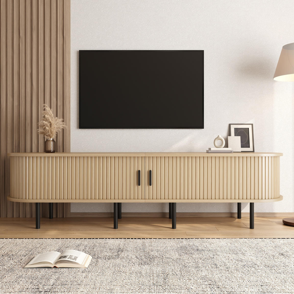 TV-SCHRANK Lowboard geriffelt Schiebetüren MDF - Naturfarben, Holz (170/46/40cm) - Fortuna Lai