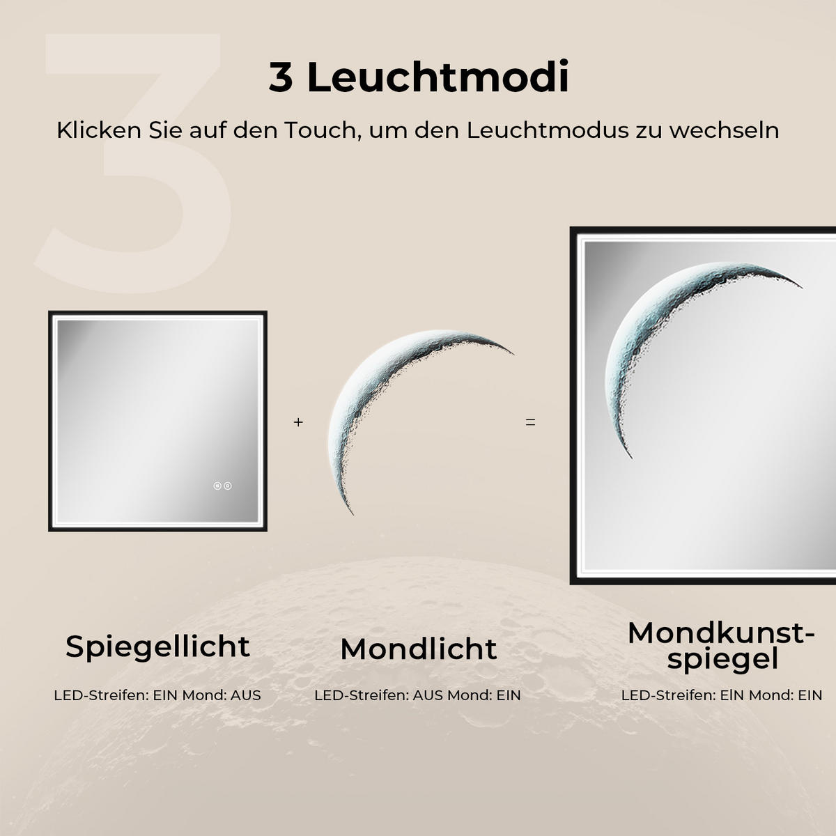 BADSPIEGEL mit Beleuchtung Schwarzer Rahmen 50/50 cm - Schwarz, Glas (50/4.5/50cm) - EMKE