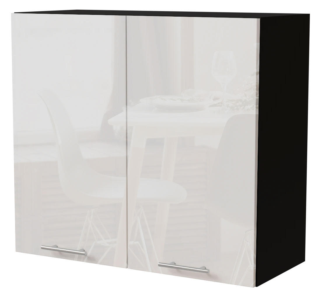 Feldmann-Wohnen Küchenhängeschrank Weiß Hochglanz, Schwarz 80x72x32.5 cm