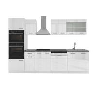 KÜCHENZEILE R-Line Weiß Hochglanz/Weiß 300 cm mit Hochschrank AP Anthrazit - Weiß Hochglanz/Weiß, Holzwerkstoff (300/81.6/60cm) - Vicco