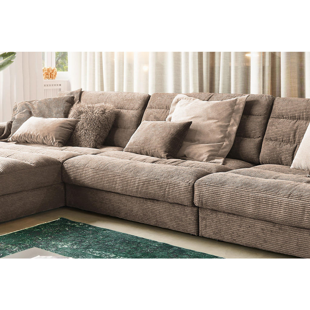 Thumbnail - Kawola Ecksofa, Taupe, Textil, Echtholz, 4-Sitzer, Füllung: Kaltschaum, Ottomane links, L-Form, 416x205 cm, Wohnzimmer, ...