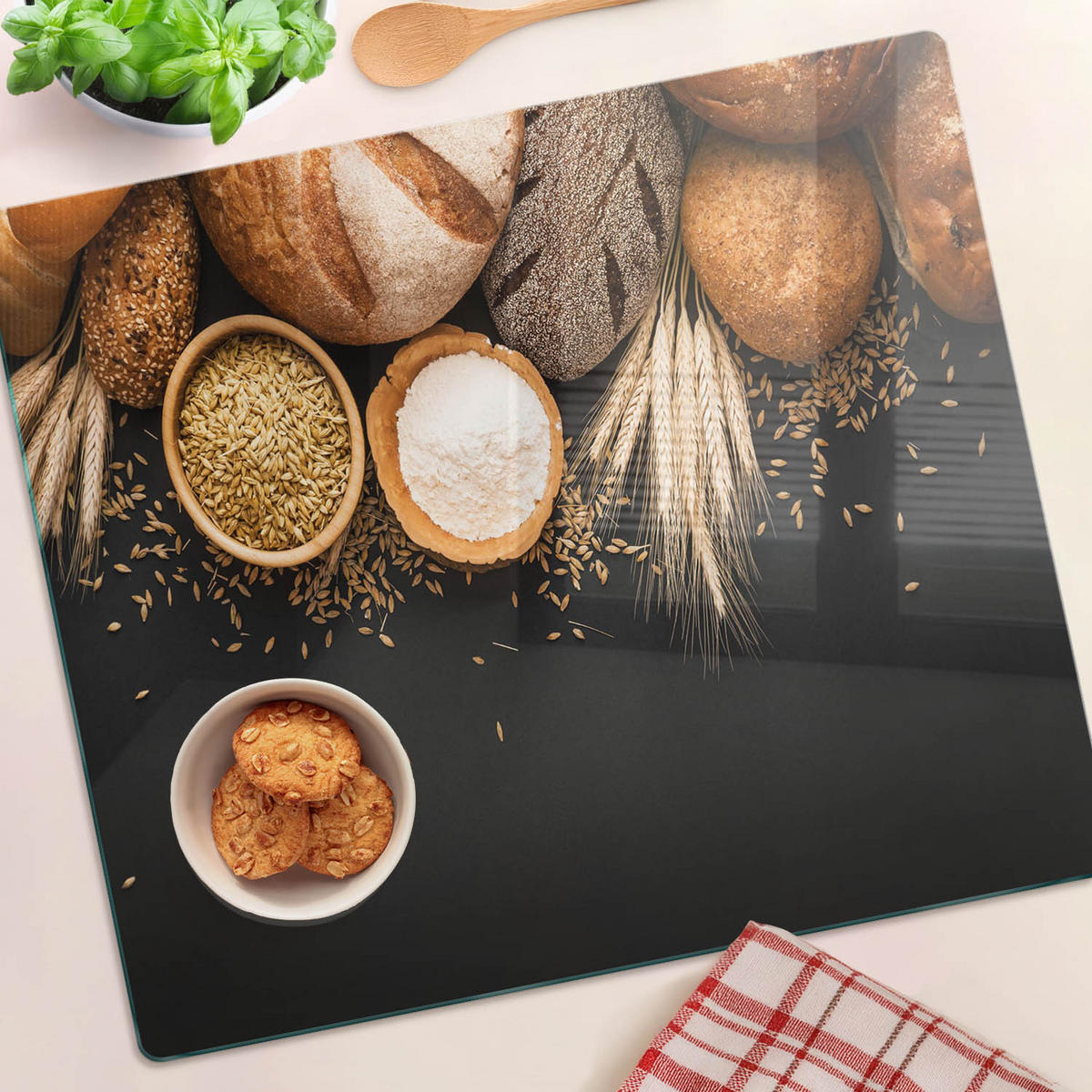GLASPLATTE 60x52 cm Brot und Weizen - Braun, Glas (60/0.4/52cm) - TULUP