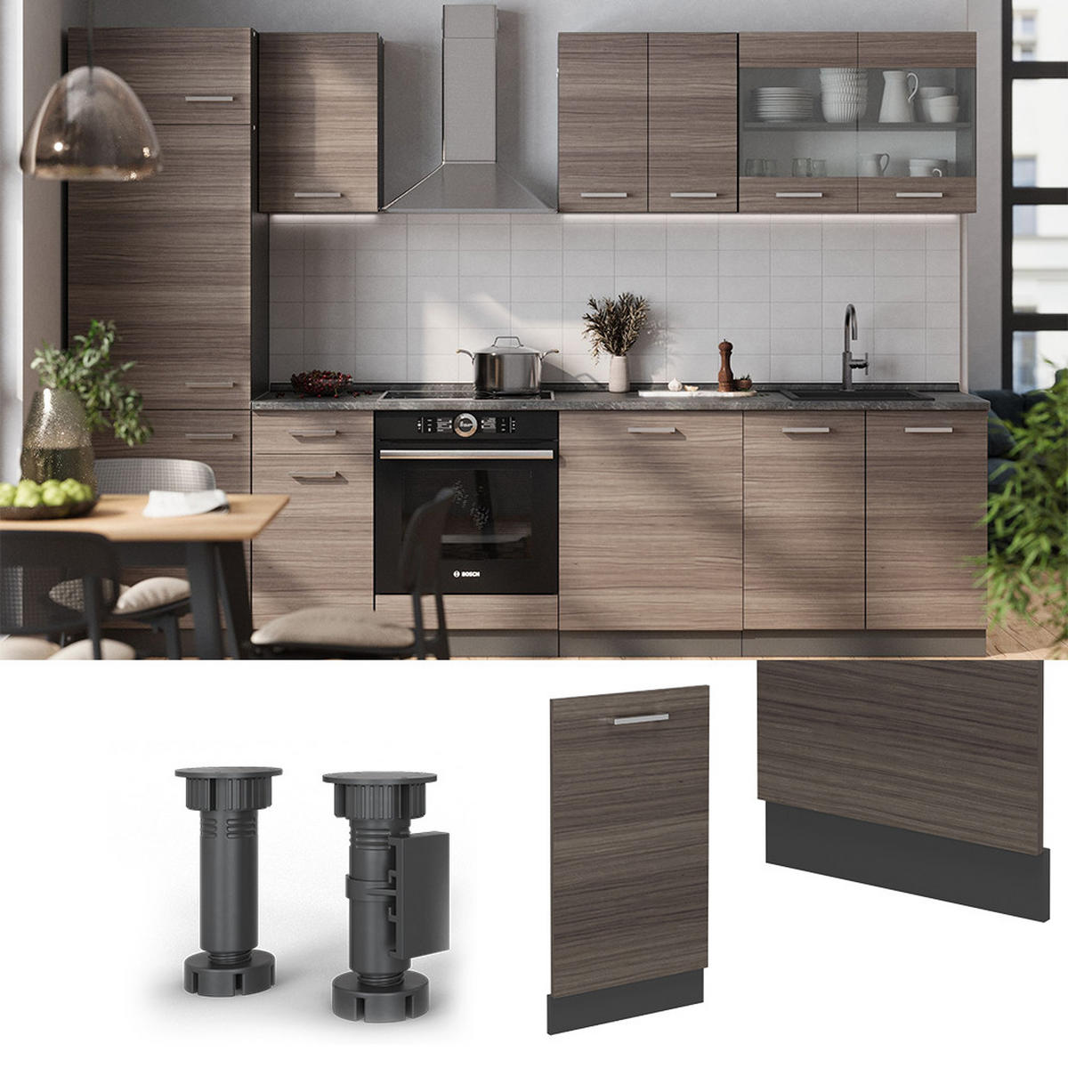 GESCHIRRSPÜLBLENDE R-Line Edelgrau 45 cm ohne Arbeitsplatte - Anthrazit/Braun, Holzwerkstoff (45/81.8/1.6cm) - Vicco