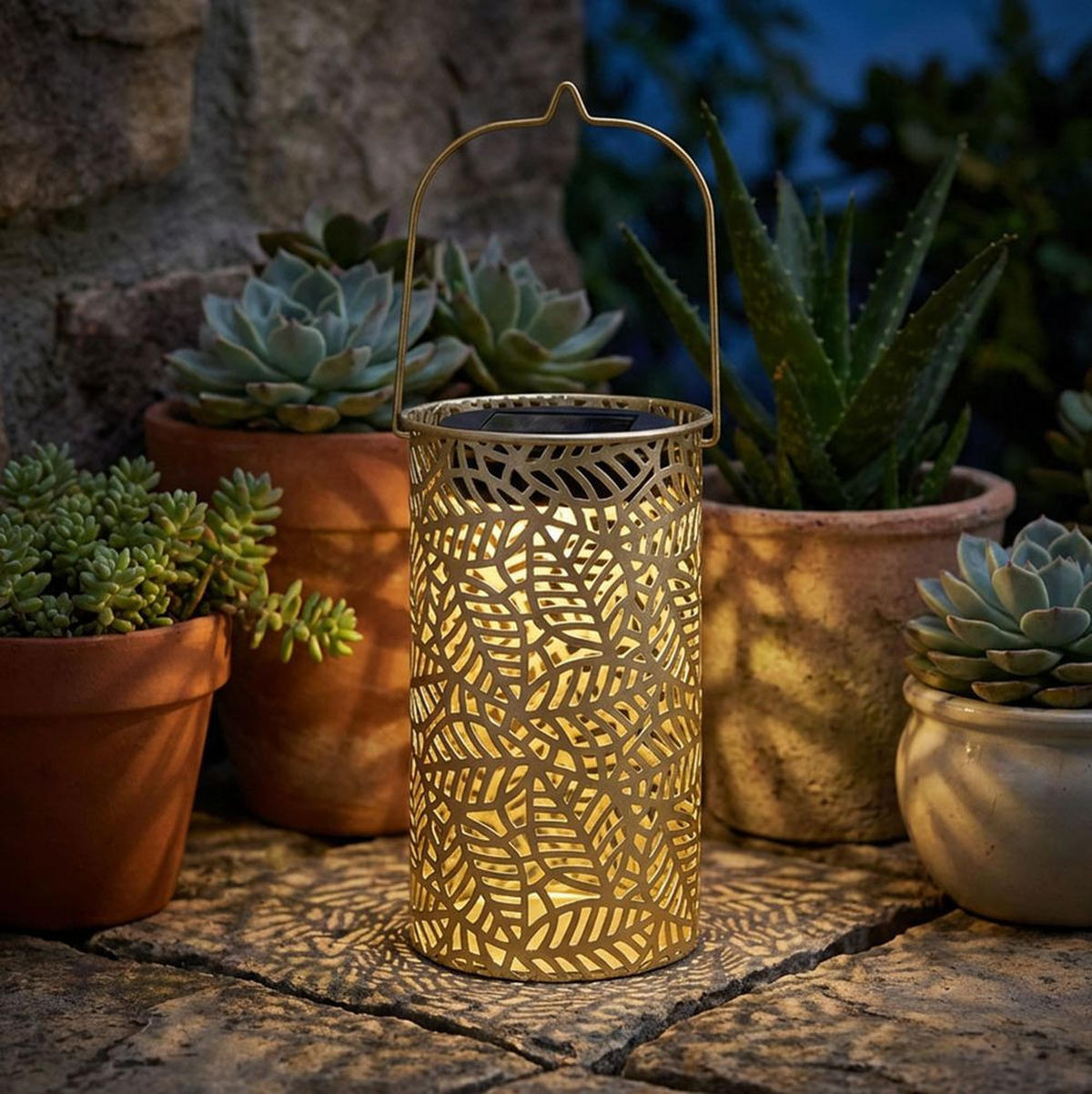 LED LATERNE Blättermuster Gold 2er Set - Goldfarben, Metall (10/10/18cm)