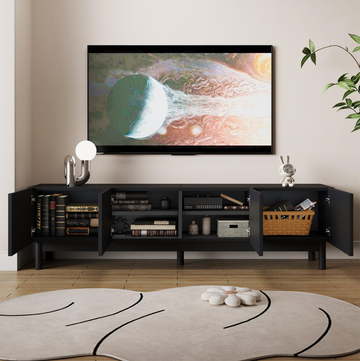 TV-LOWBOARD 169/34/45,5 cm mit 4 Türen in Schwarz - Schwarz, Holzwerkstoff (169/45.5/35cm) - BEAOK